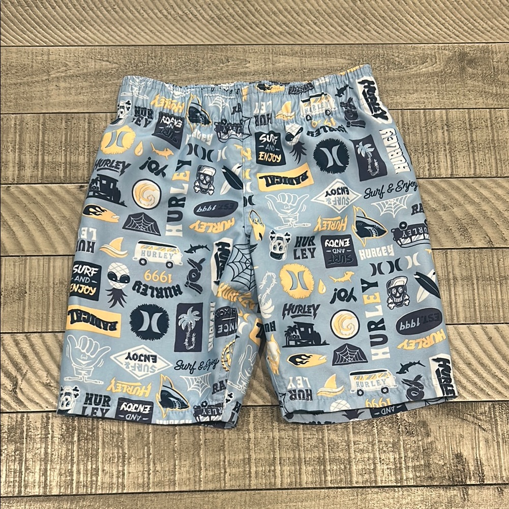 Hurley Gray And Yellow Nautical Print Shorts